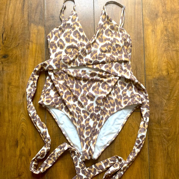 Leopard Wrap One Piece Bathing Suit - Picture 1 of 1